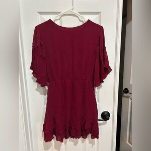 Alice + Olivia Burgundy Ruffle Boho Mini Dress 4 *READ